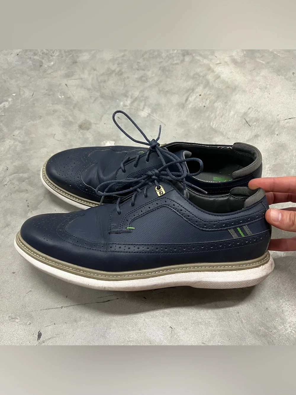 Foot Joy Traditions Golf Shoes Mens Size 11.5 Navy Blue Wingtip Spiked 57911